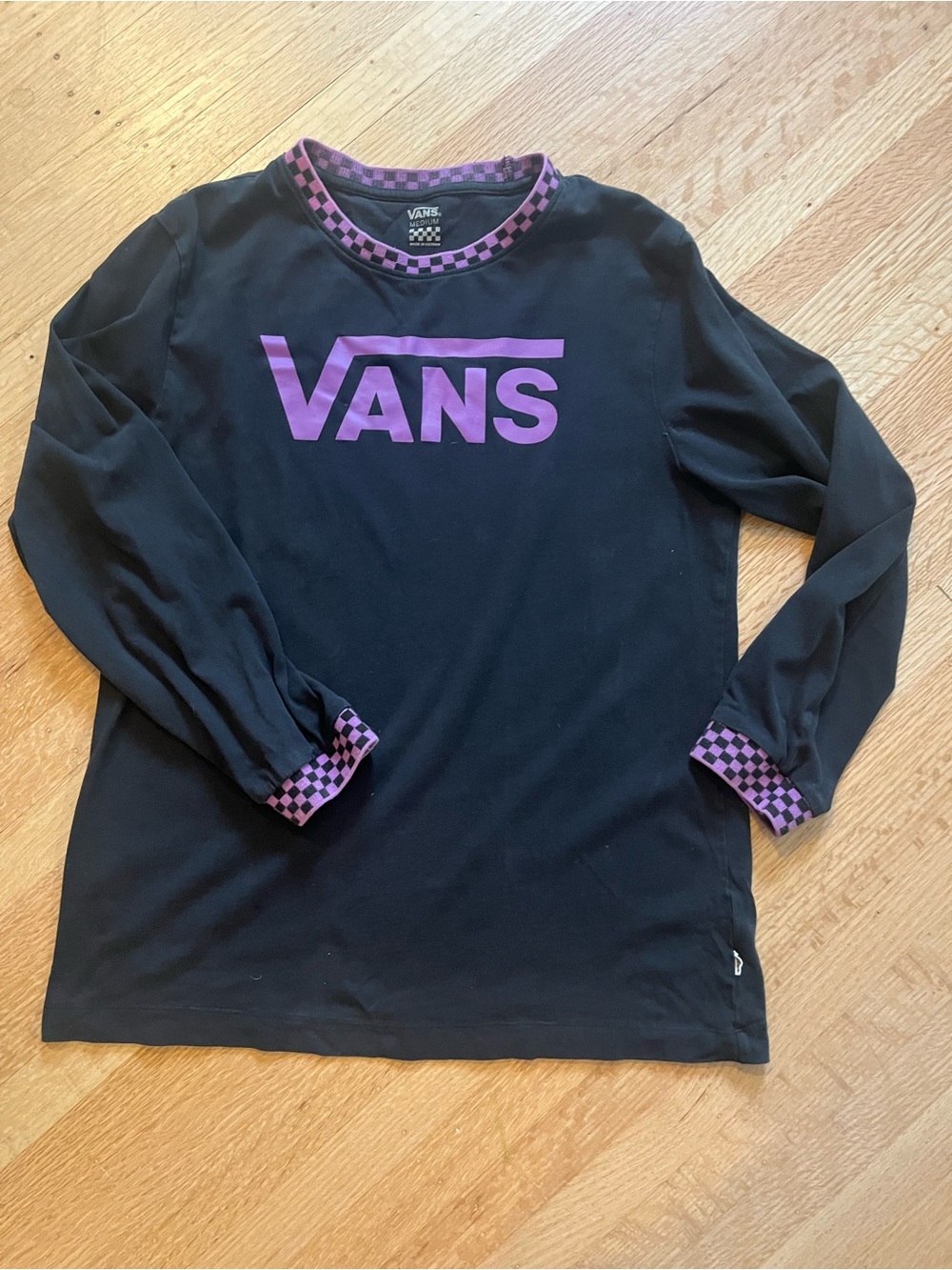 90s vans Black Long-Sleeve Tee with Purple Logo